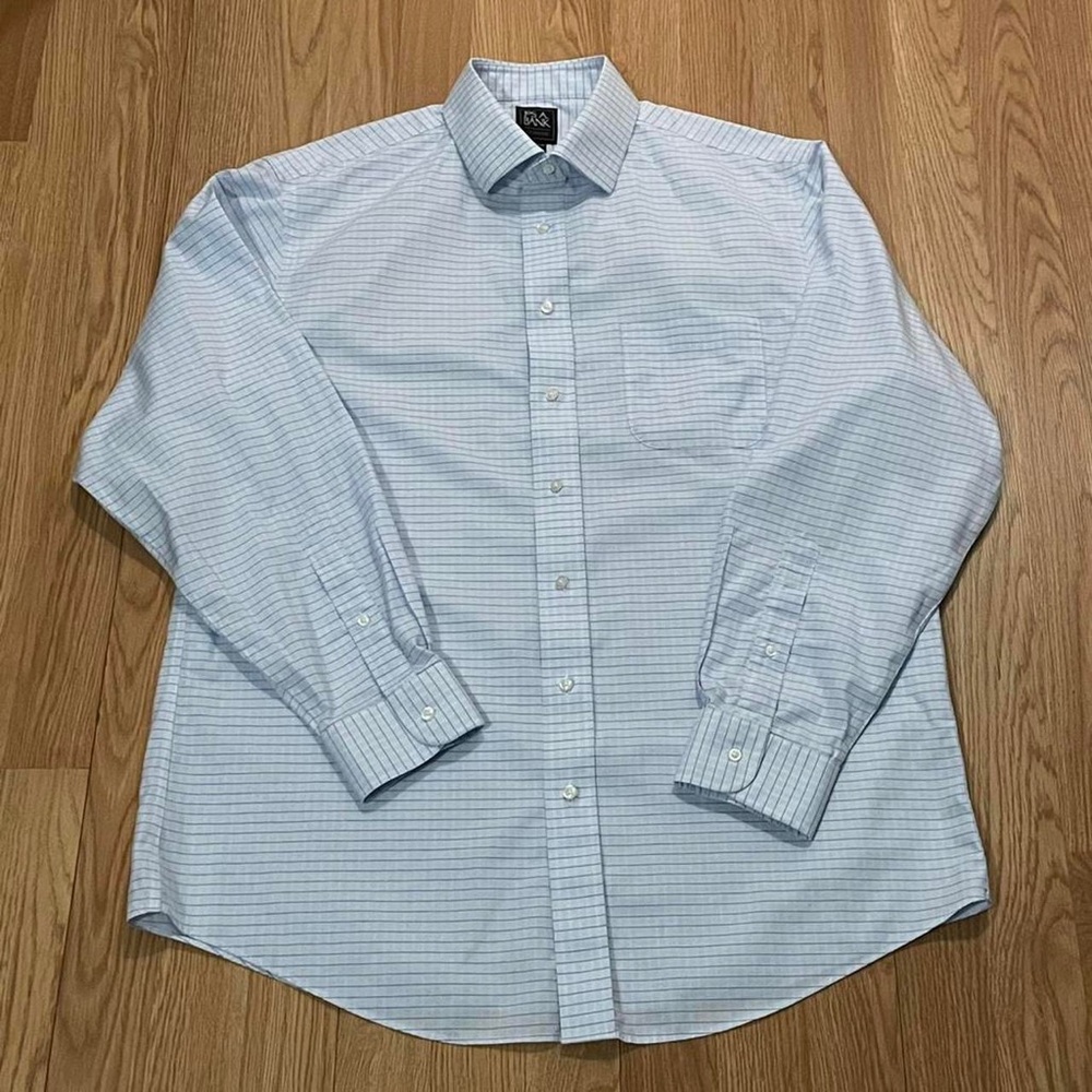 JOS. A. BANK Mens 17x35 Long Sleeve Button Down Shirt Plaid Traveler Tailored